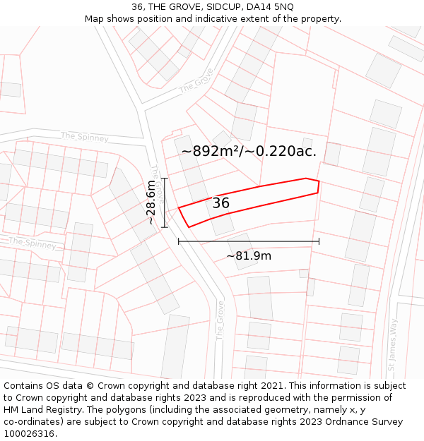 36, THE GROVE, SIDCUP, DA14 5NQ: Plot and title map