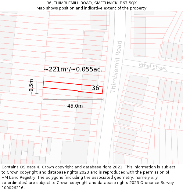 36, THIMBLEMILL ROAD, SMETHWICK, B67 5QX: Plot and title map