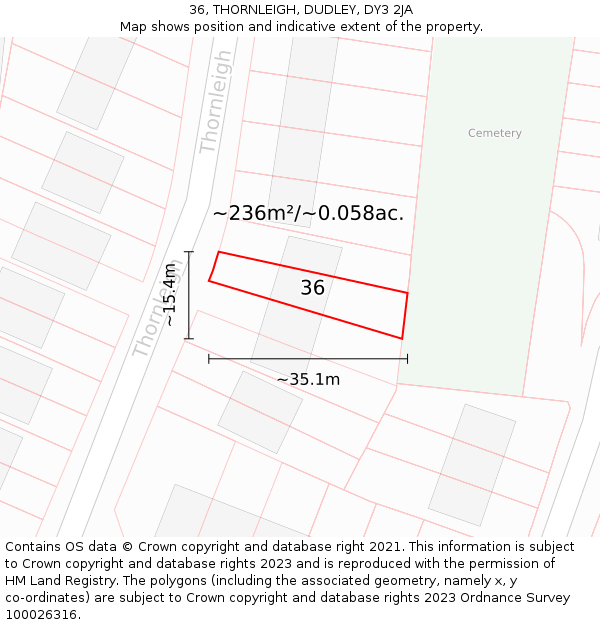 36, THORNLEIGH, DUDLEY, DY3 2JA: Plot and title map