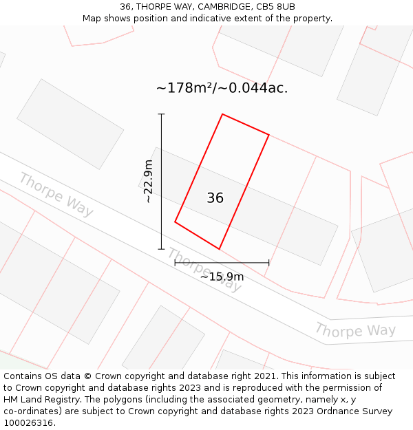 36, THORPE WAY, CAMBRIDGE, CB5 8UB: Plot and title map