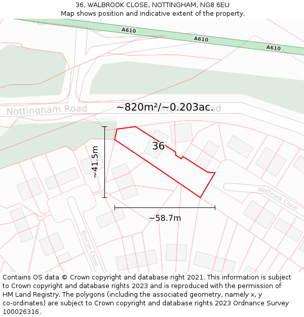 36, WALBROOK CLOSE, NOTTINGHAM, NG8 6EU: Plot and title map