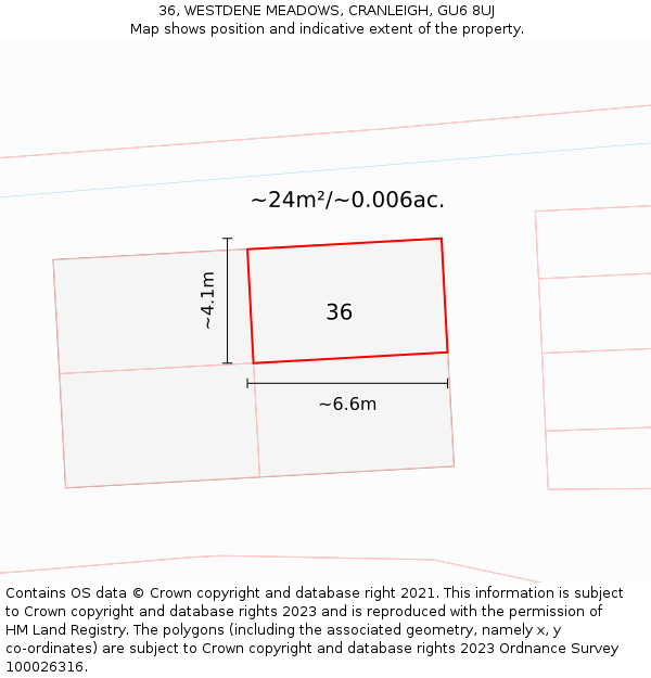 36, WESTDENE MEADOWS, CRANLEIGH, GU6 8UJ: Plot and title map