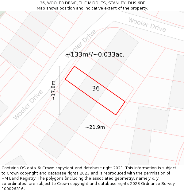 36, WOOLER DRIVE, THE MIDDLES, STANLEY, DH9 6BF: Plot and title map
