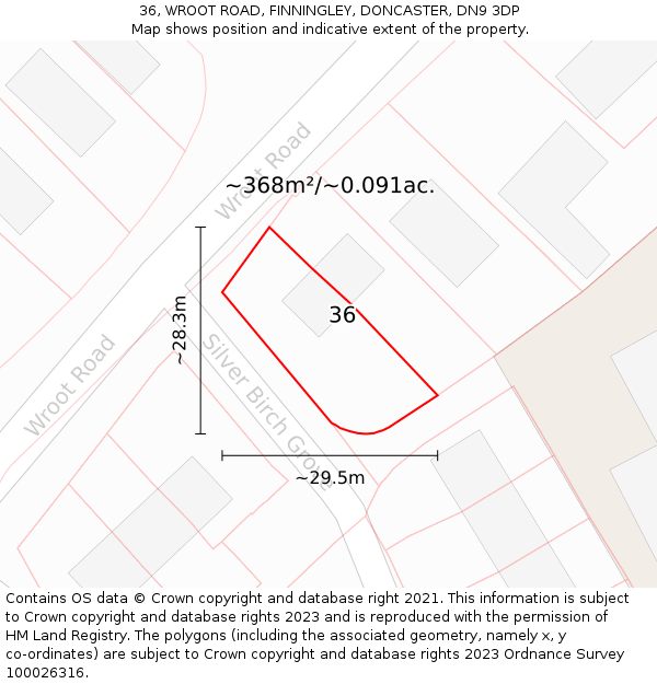 36, WROOT ROAD, FINNINGLEY, DONCASTER, DN9 3DP: Plot and title map