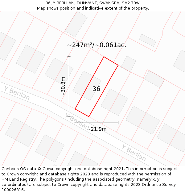 36, Y BERLLAN, DUNVANT, SWANSEA, SA2 7RW: Plot and title map