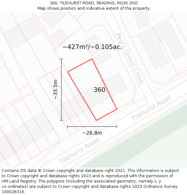 360, TILEHURST ROAD, READING, RG30 2NG: Plot and title map