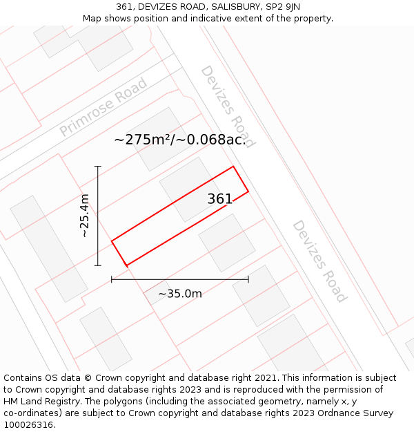 361, DEVIZES ROAD, SALISBURY, SP2 9JN: Plot and title map