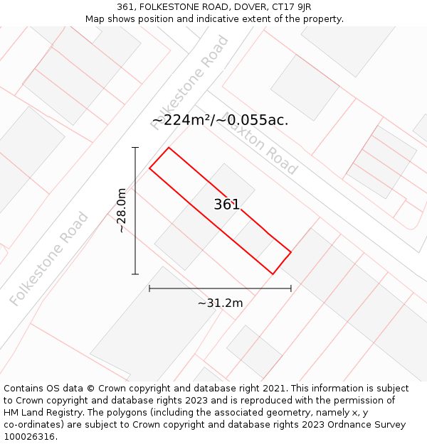 361, FOLKESTONE ROAD, DOVER, CT17 9JR: Plot and title map