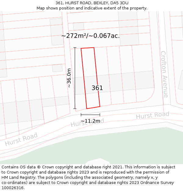 361, HURST ROAD, BEXLEY, DA5 3DU: Plot and title map