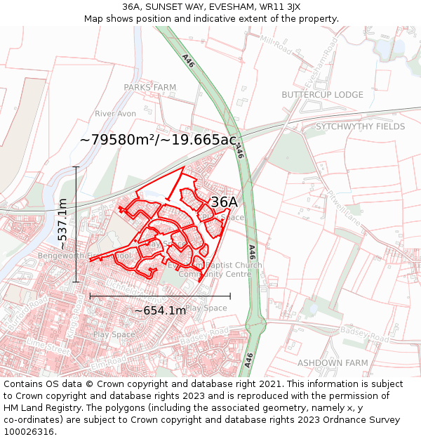 36A, SUNSET WAY, EVESHAM, WR11 3JX: Plot and title map