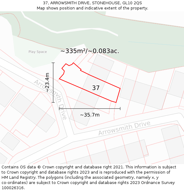 37, ARROWSMITH DRIVE, STONEHOUSE, GL10 2QS: Plot and title map