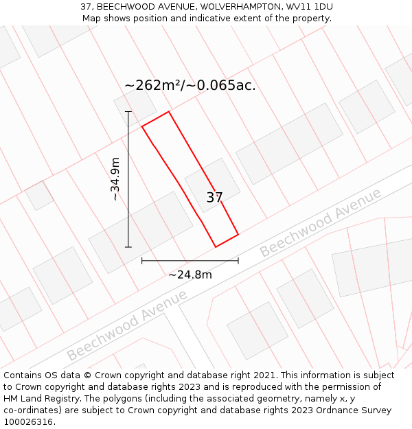 37, BEECHWOOD AVENUE, WOLVERHAMPTON, WV11 1DU: Plot and title map