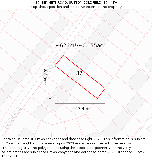 37, BENNETT ROAD, SUTTON COLDFIELD, B74 4TH: Plot and title map