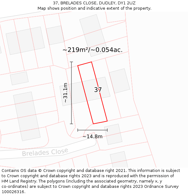 37, BRELADES CLOSE, DUDLEY, DY1 2UZ: Plot and title map