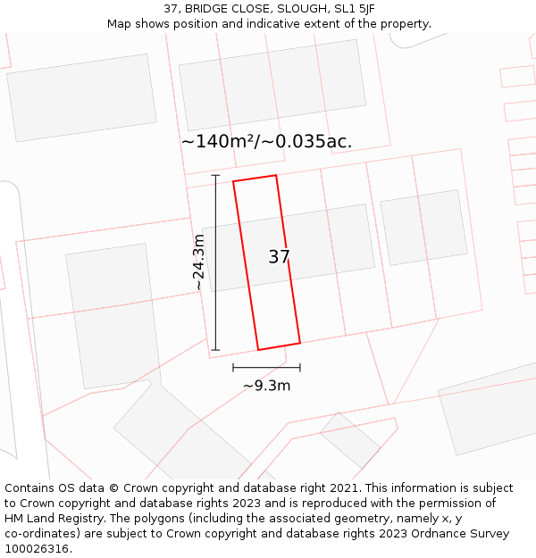37, BRIDGE CLOSE, SLOUGH, SL1 5JF: Plot and title map