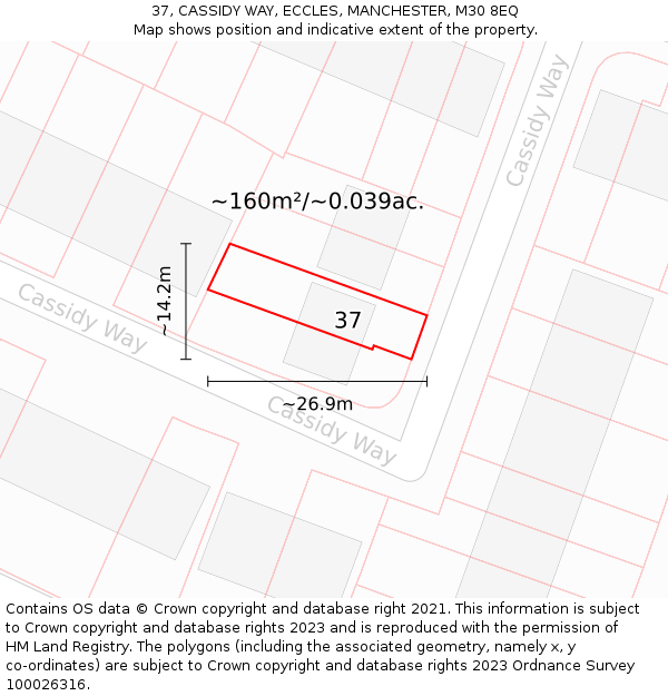 37, CASSIDY WAY, ECCLES, MANCHESTER, M30 8EQ: Plot and title map