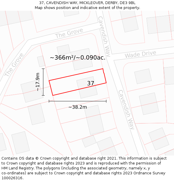 37, CAVENDISH WAY, MICKLEOVER, DERBY, DE3 9BL: Plot and title map