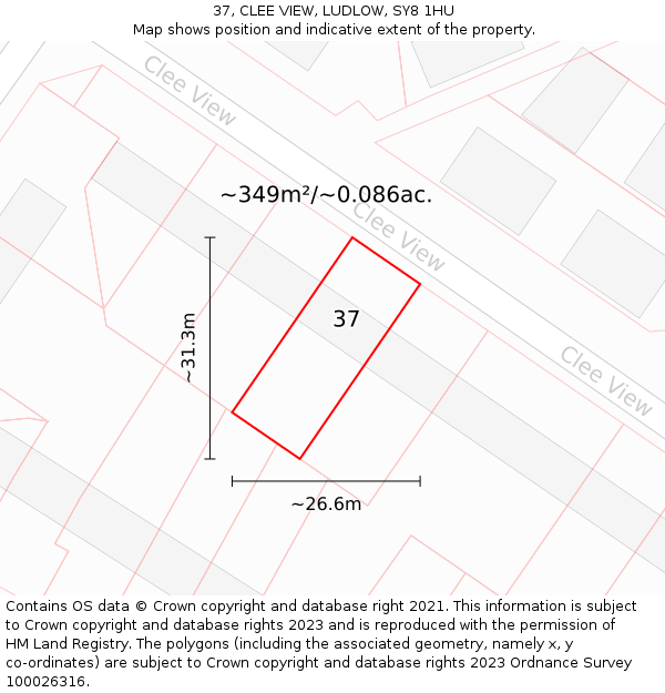 37, CLEE VIEW, LUDLOW, SY8 1HU: Plot and title map