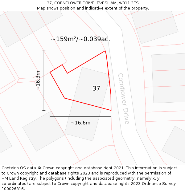 37, CORNFLOWER DRIVE, EVESHAM, WR11 3ES: Plot and title map