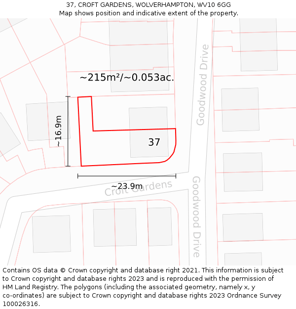 37, CROFT GARDENS, WOLVERHAMPTON, WV10 6GG: Plot and title map