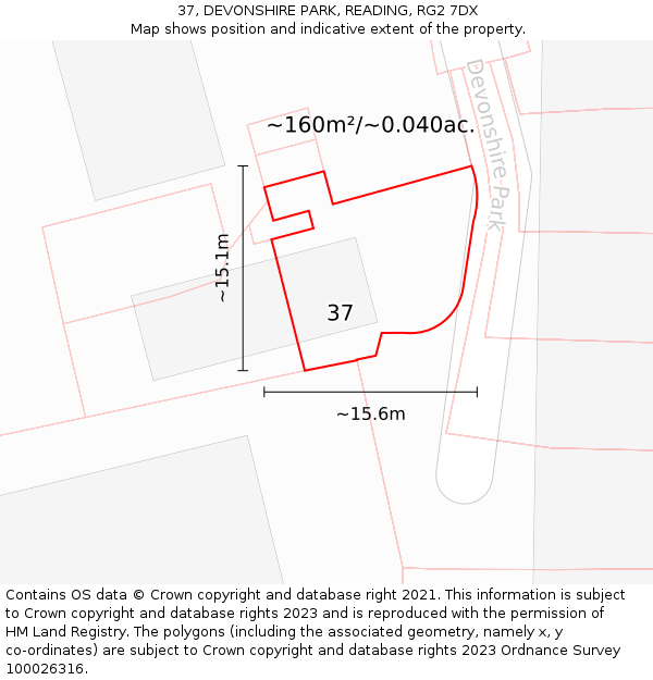 37, DEVONSHIRE PARK, READING, RG2 7DX: Plot and title map