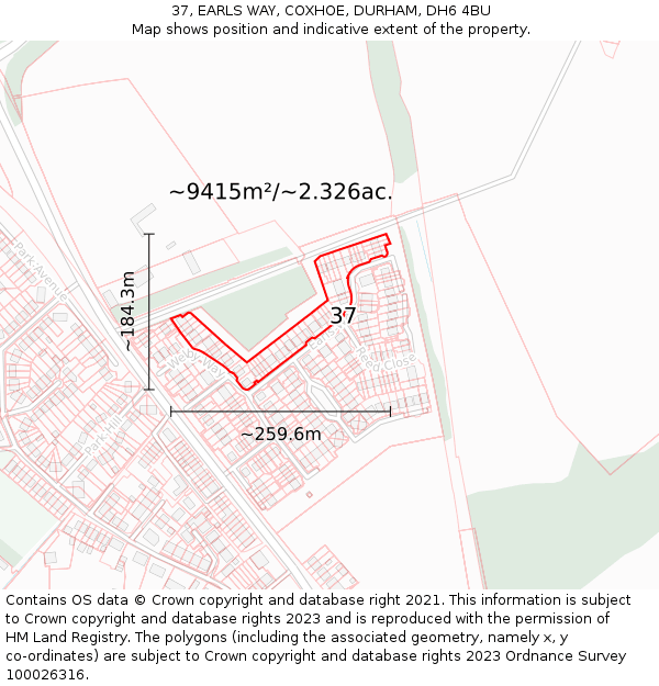 37, EARLS WAY, COXHOE, DURHAM, DH6 4BU: Plot and title map