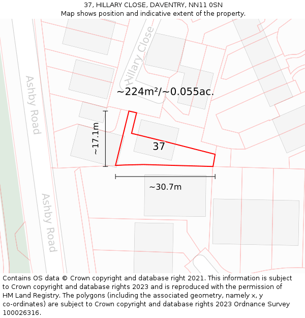 37, HILLARY CLOSE, DAVENTRY, NN11 0SN: Plot and title map