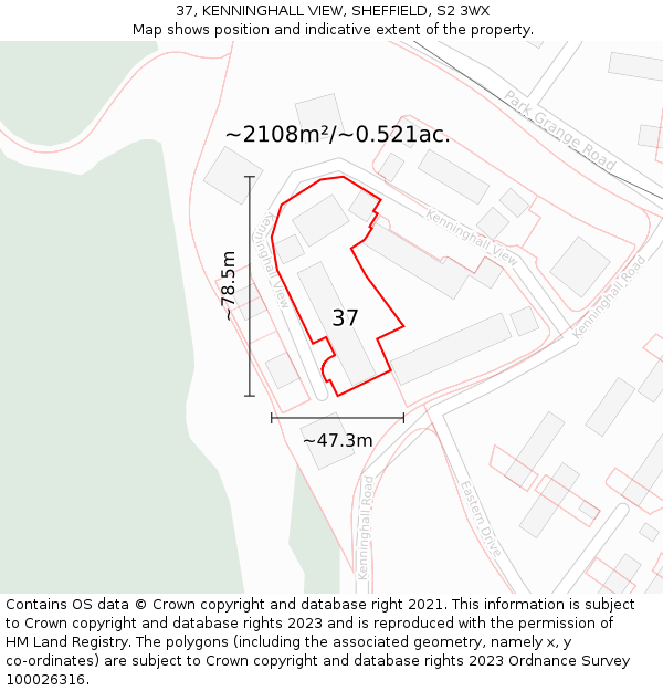 37, KENNINGHALL VIEW, SHEFFIELD, S2 3WX: Plot and title map