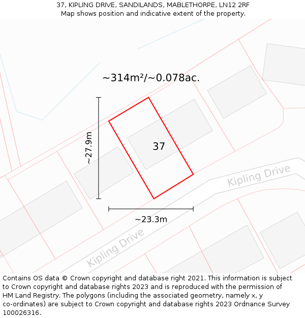 37, KIPLING DRIVE, SANDILANDS, MABLETHORPE, LN12 2RF: Plot and title map