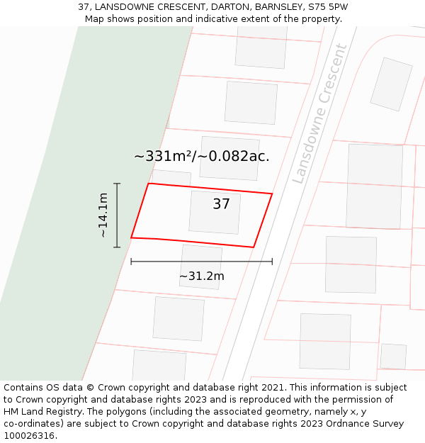 37, LANSDOWNE CRESCENT, DARTON, BARNSLEY, S75 5PW: Plot and title map