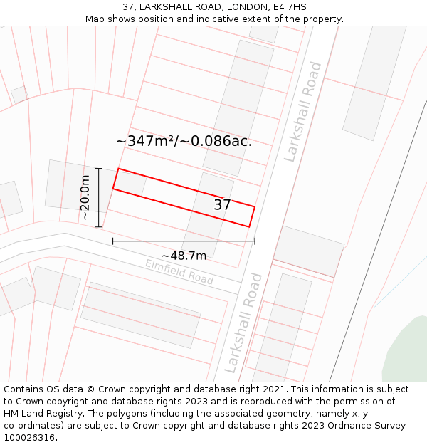 37, LARKSHALL ROAD, LONDON, E4 7HS: Plot and title map