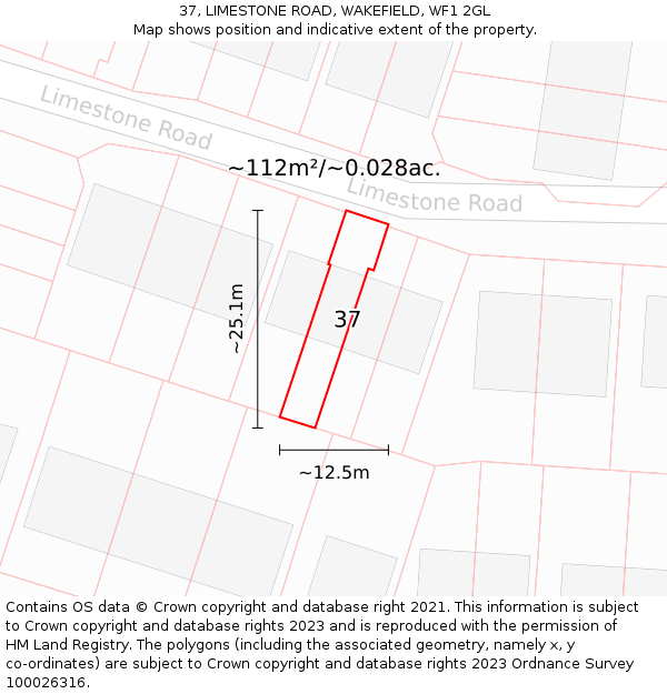 37, LIMESTONE ROAD, WAKEFIELD, WF1 2GL: Plot and title map