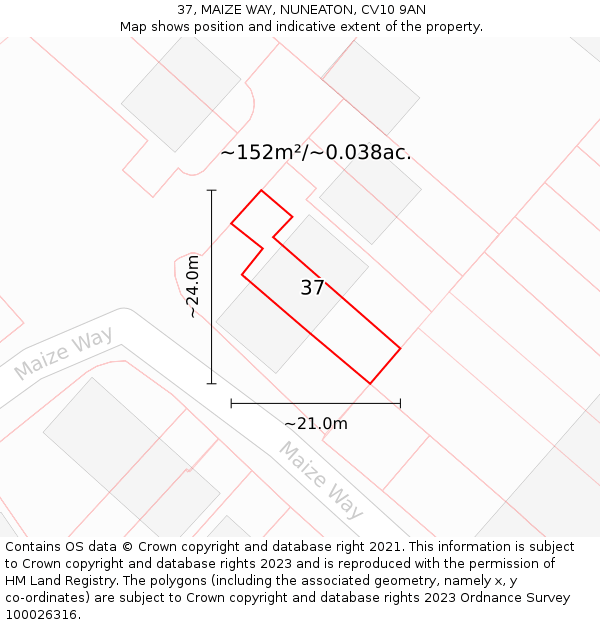 37, MAIZE WAY, NUNEATON, CV10 9AN: Plot and title map
