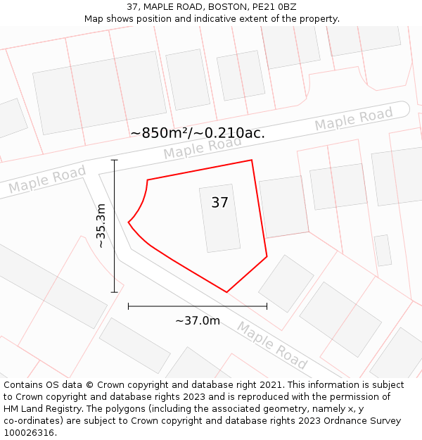37, MAPLE ROAD, BOSTON, PE21 0BZ: Plot and title map