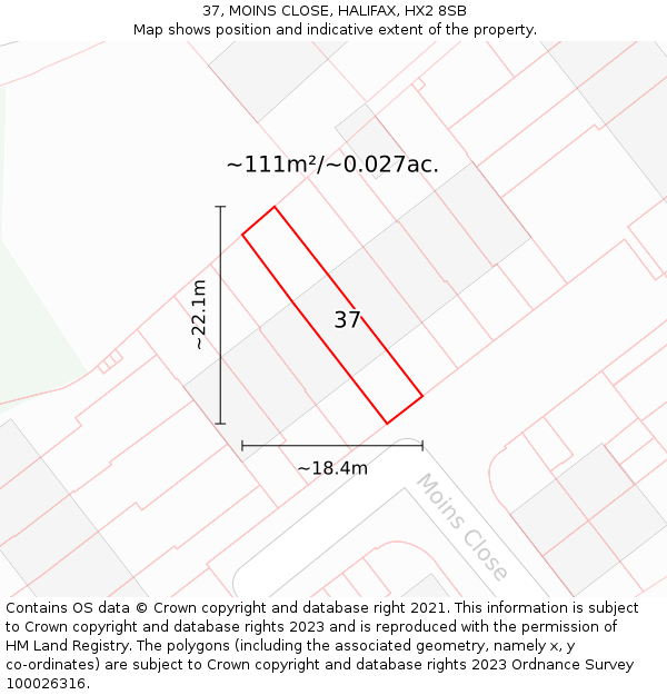 37, MOINS CLOSE, HALIFAX, HX2 8SB: Plot and title map