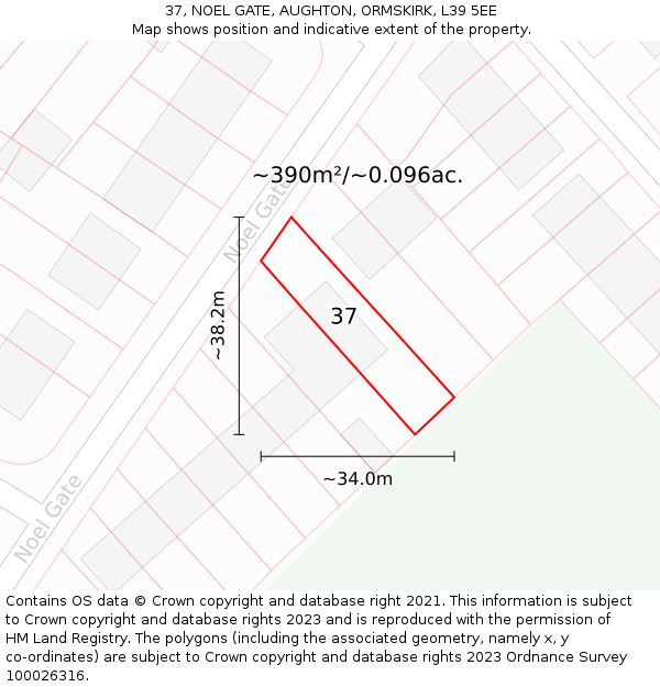 37, NOEL GATE, AUGHTON, ORMSKIRK, L39 5EE: Plot and title map
