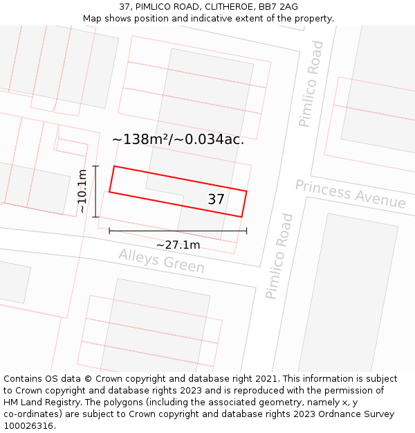 37, PIMLICO ROAD, CLITHEROE, BB7 2AG: Plot and title map