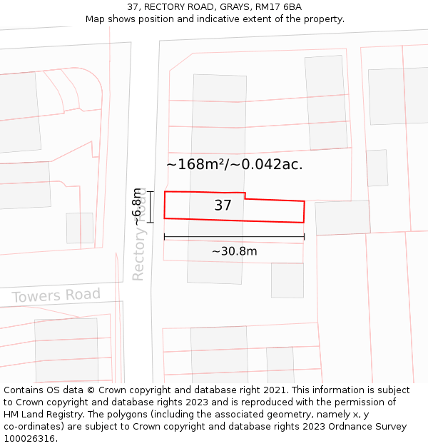 37, RECTORY ROAD, GRAYS, RM17 6BA: Plot and title map