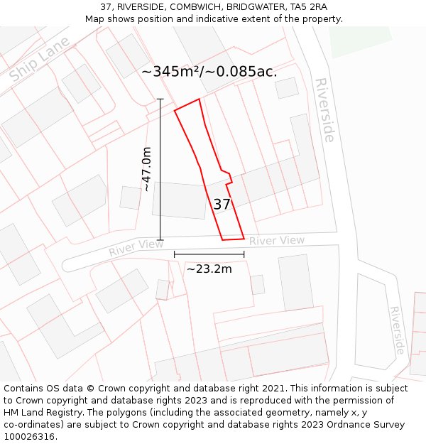 37, RIVERSIDE, COMBWICH, BRIDGWATER, TA5 2RA: Plot and title map