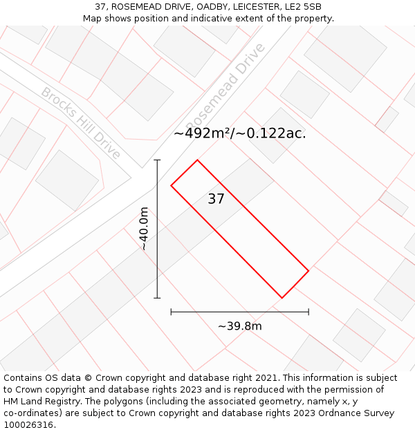 37, ROSEMEAD DRIVE, OADBY, LEICESTER, LE2 5SB: Plot and title map
