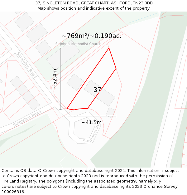 37, SINGLETON ROAD, GREAT CHART, ASHFORD, TN23 3BB: Plot and title map