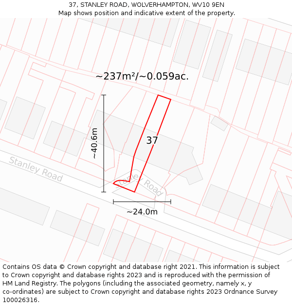 37, STANLEY ROAD, WOLVERHAMPTON, WV10 9EN: Plot and title map