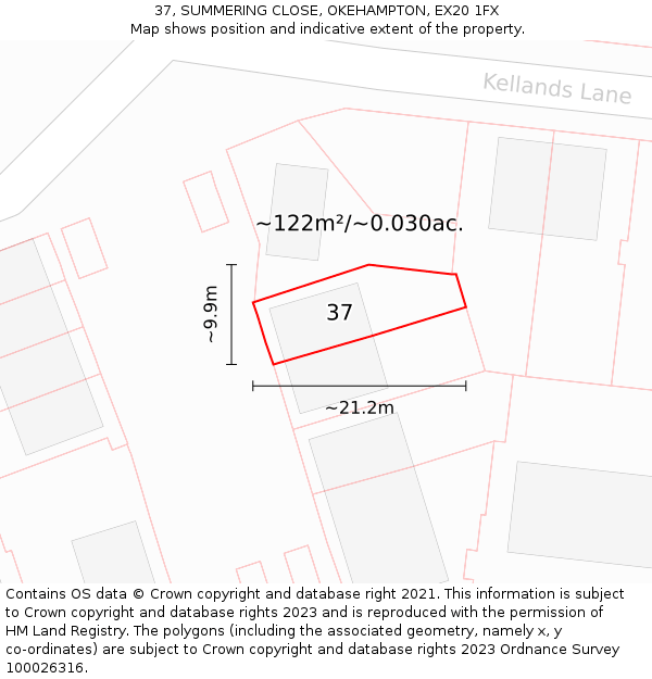 37, SUMMERING CLOSE, OKEHAMPTON, EX20 1FX: Plot and title map