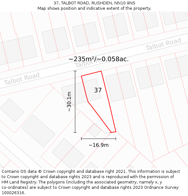 37, TALBOT ROAD, RUSHDEN, NN10 9NS: Plot and title map