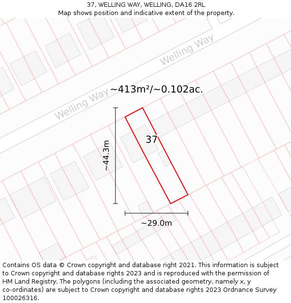 37, WELLING WAY, WELLING, DA16 2RL: Plot and title map