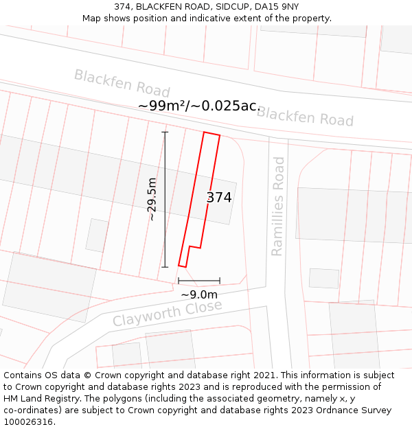 374, BLACKFEN ROAD, SIDCUP, DA15 9NY: Plot and title map