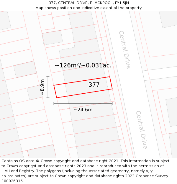 377, CENTRAL DRIVE, BLACKPOOL, FY1 5JN: Plot and title map