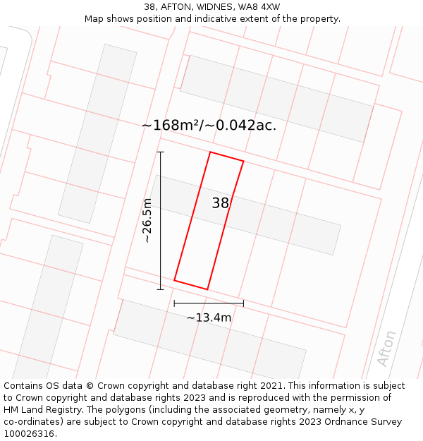 38, AFTON, WIDNES, WA8 4XW: Plot and title map