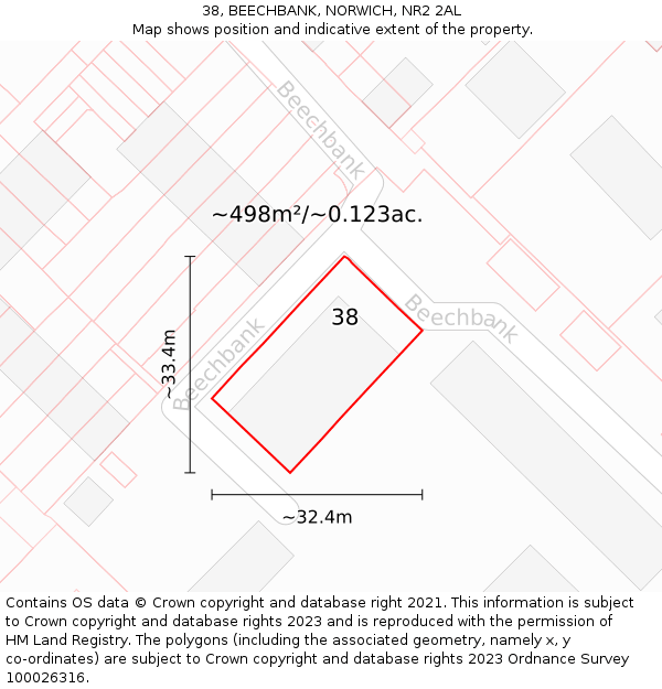 38, BEECHBANK, NORWICH, NR2 2AL: Plot and title map