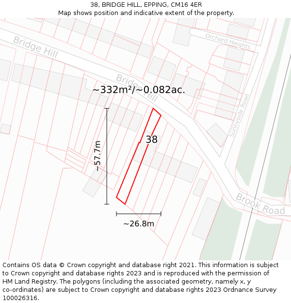 38, BRIDGE HILL, EPPING, CM16 4ER: Plot and title map